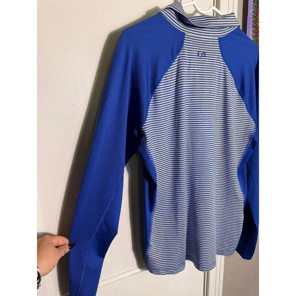 Cutter & Buck Quarter Zip Pullover Blue Stripe Golf Performance Top - Large